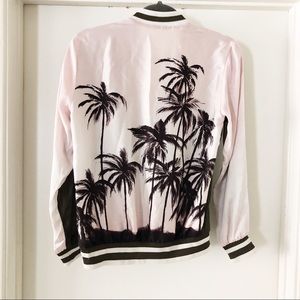 stradivarius | pink green palm tree bomber jacket
